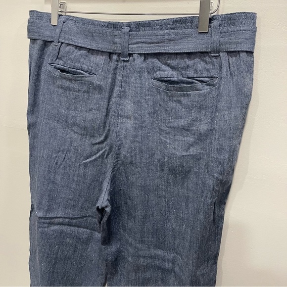 Loft Belted Linen Blend Wide Leg Culotte Pants in Blue Size Large - Picture 6 of 11